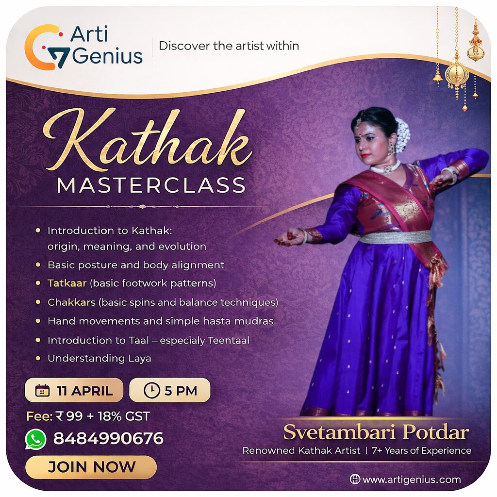 Kathak Masterclass with Svetambari Potdar — ArtiGenius online classical dance masterclass poster
