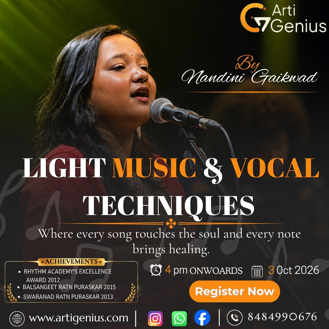 ArtiGenius Light Music & Vocal Techniques masterclass with award-winning vocalist Nandini Gaikwad, featuring practical vocal training, light music, rhythm, expression and singing techniques.