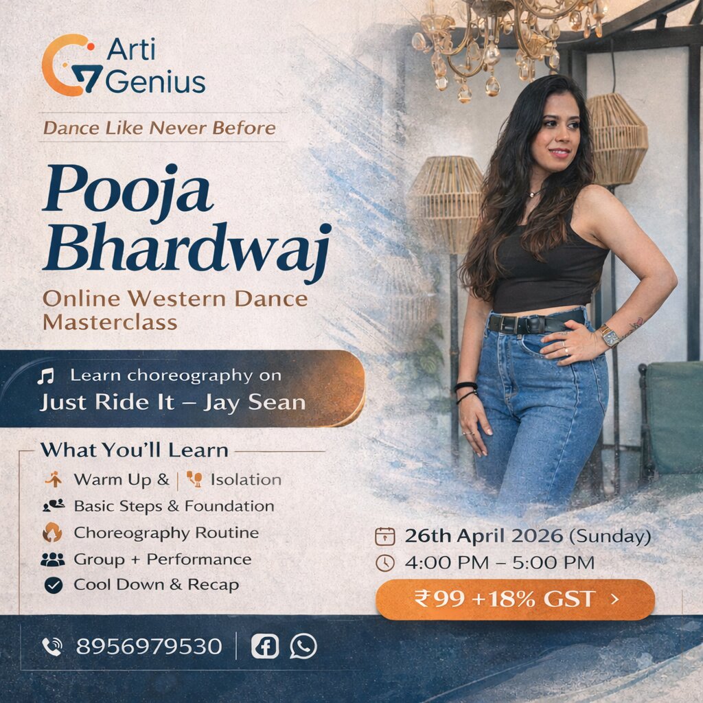 Online Western Dance Masterclass with Pooja Bhardwaj — ArtiGenius dance choreography masterclass poster
